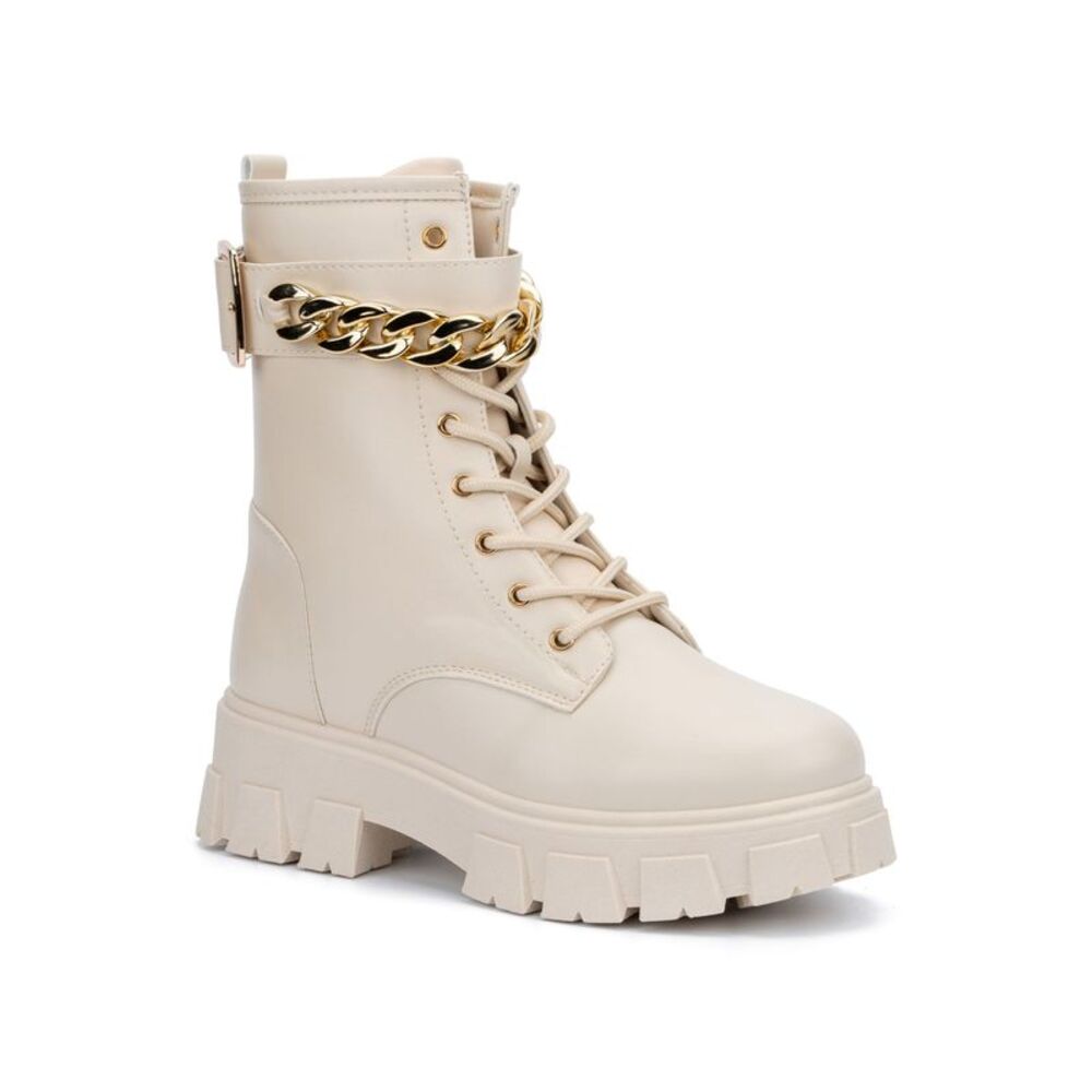 OLIVIA MILLER Womens Beige 1-1/2" Platform Front Back Ava Combat Boots 8.5